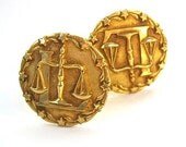 Libra Zodiac Cuff Links Gold Tone Balance Scales, Letter L, Stars, Astrological, Round Medallion Cufflinks - RoughMagicals