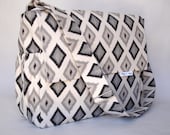 Tote Bag/Diaper Bag - Onyx/Natural Carnival with French Stamp lining - Large Messenger Bag with Inner and Outer Pockets