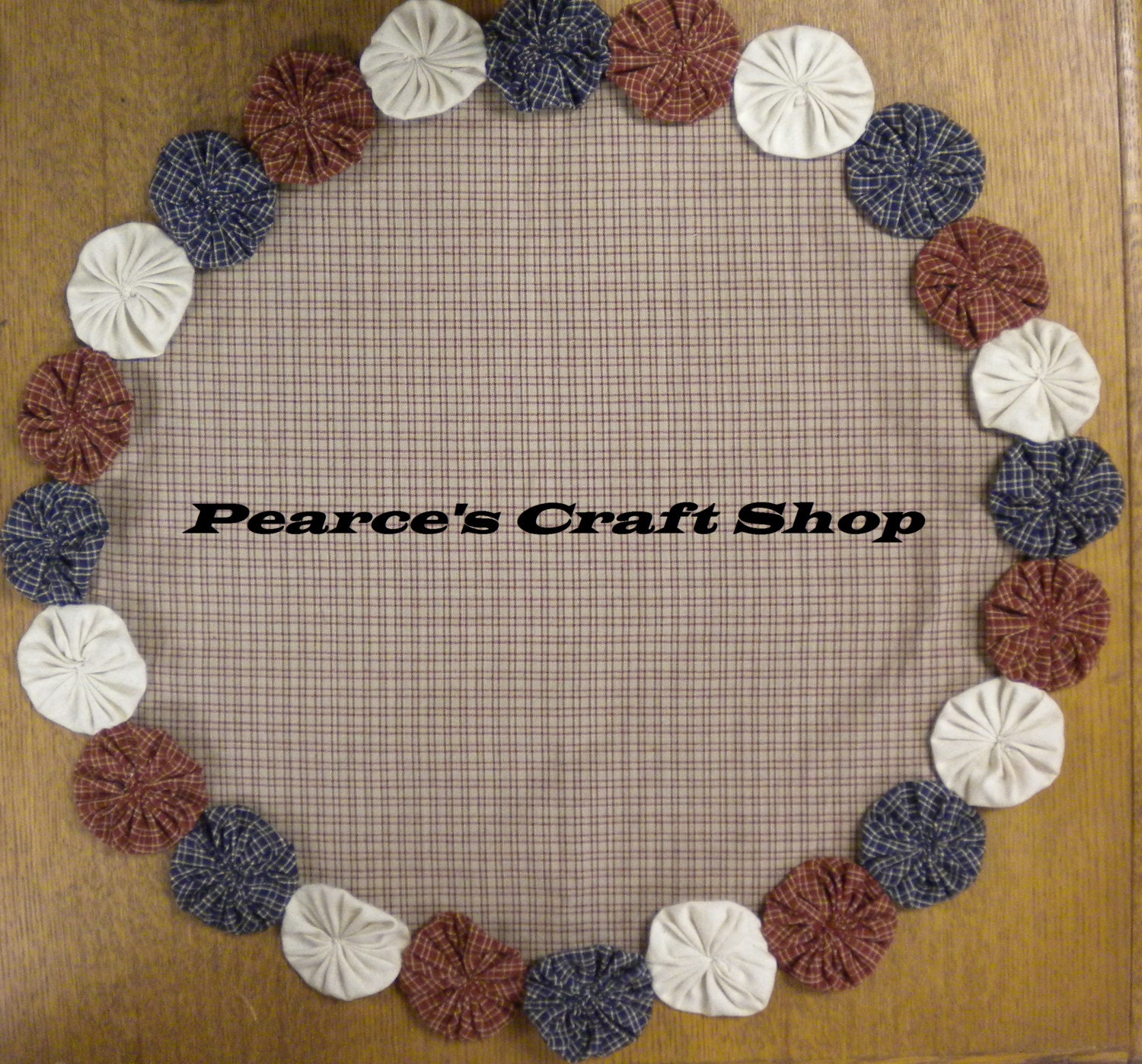 Patriotic Americana Red, White, & Blue Homespun and Muslin Yo Yo Runner Cloth