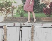 Vintage summer dress - shirred bodice rosebud red strapless beach XS-S
