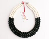 Black Statement Necklace. Chunky Black Onyx and White Sponge Coral Necklace. Black and White Stripe. 100% Sterling Silver.