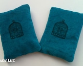 2 Velvet Cotton Vibrant Aqua-Turquoise Blue Pillow Sachet  filled with French dried Lavender flowers bloom buds Aromatherapy Ornament