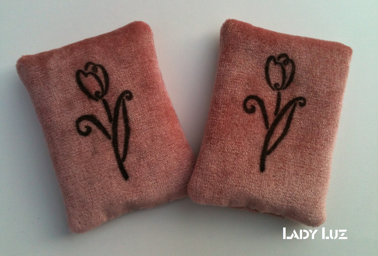 2 Pink Tulip - Medium Weight Velvet Cotton Pillow Sachet  filled with French dried Lavender flowers bloom buds Aromatherapy Ornament