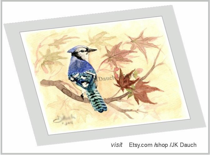 BLUE JAY - Original Watercolor Painting by Jamie Dauch a Michigan artist - Home and Garden decor