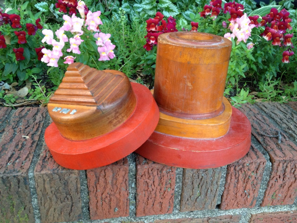 Industrial - Modern design.  2 Round Foundry Patterns Molds. Casting. Beautiful Mahogany and Red.  Steam punk