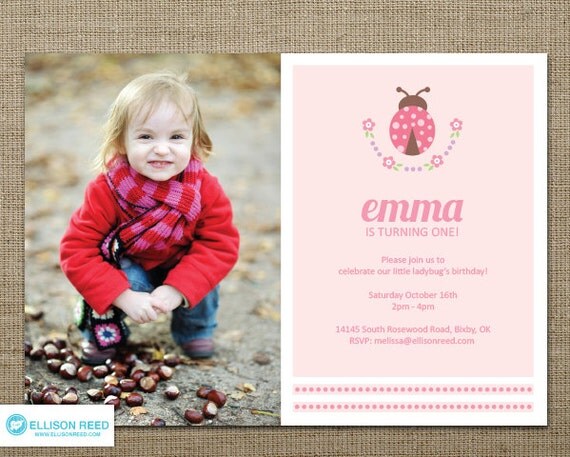 Ladybug Invitation - First Birthday - Ladybug Printable - Birthday Invitation - bug invitation - flowers - Pink - Purple - Polka Dots Il_570xn