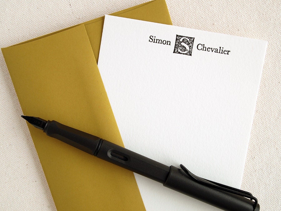 Monogram Letterpress Stationery - Custom Flat Note Cards - Folio (30)