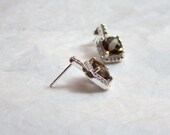 3 Carat Gemstone Earrings Sterling Silver Stud Post Smokey Topaz Fancy Princess Cut Authentic Vintage Artisan Altered