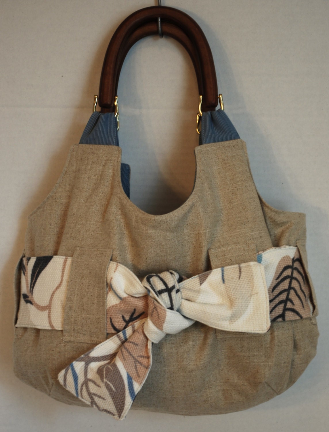 Custom Wooden Handle Granny Bag with Large Tie Front