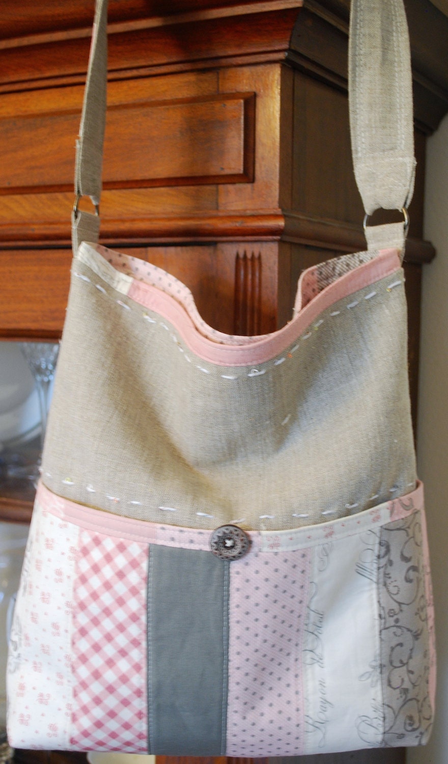 Custom Linen Patchwork & Stitched Tote