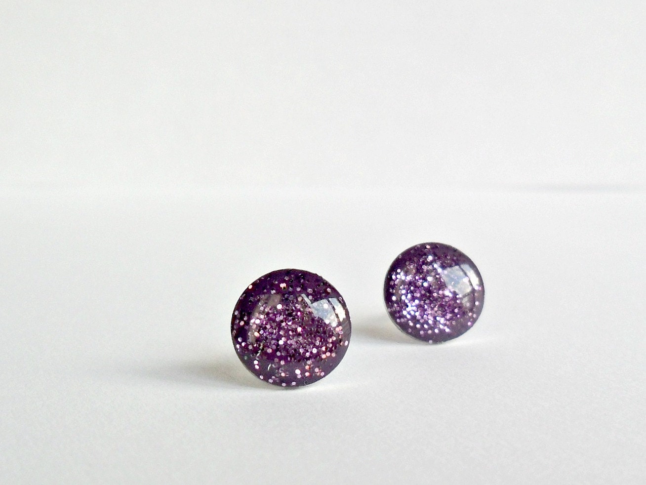 Purple glitter post earrings, purple round studs, everyday studs, cute post earrings
