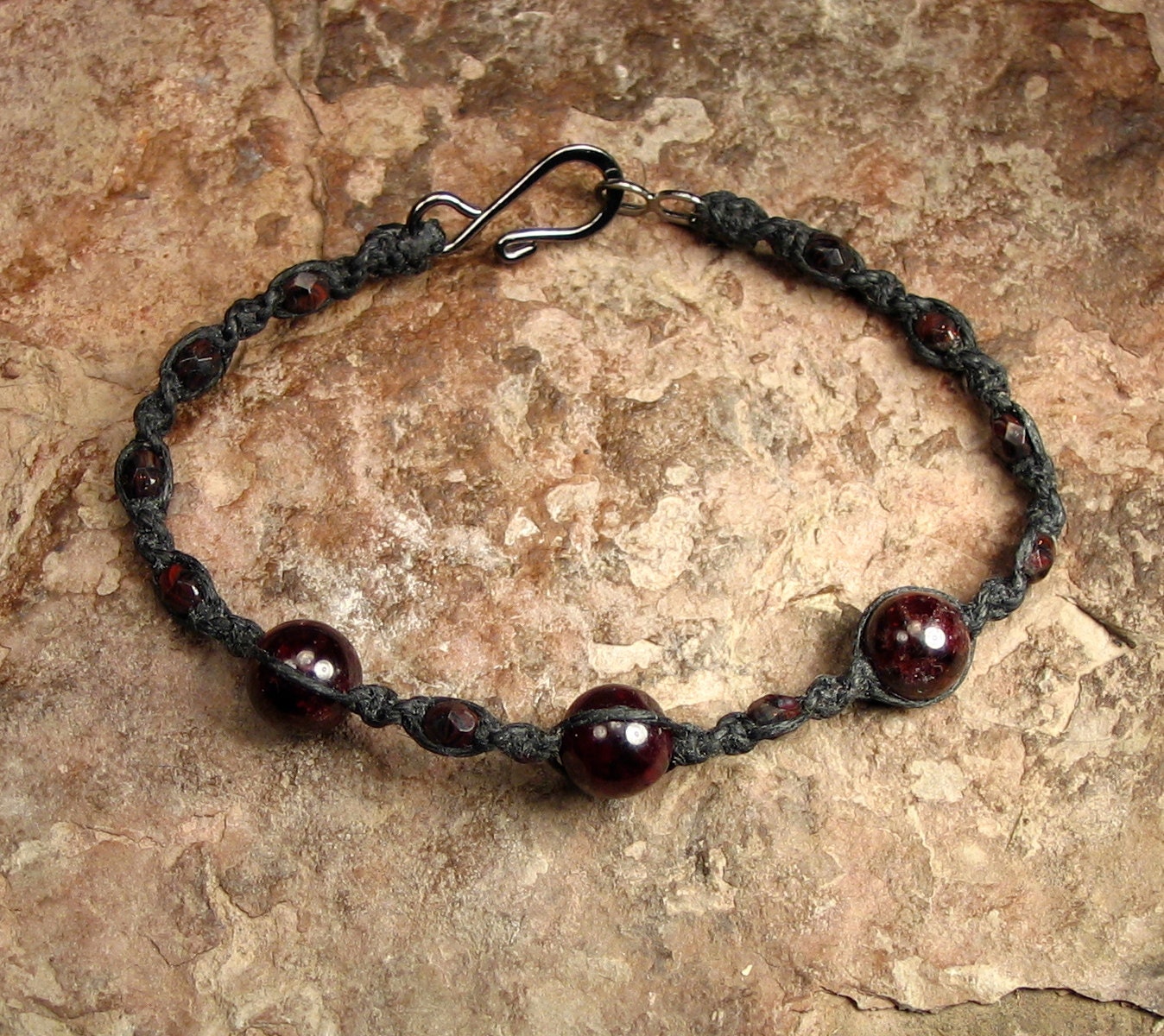 Macrame Garnet Bracelet - January Birthstone - Reiki Infused
