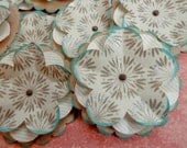 LAST SET - 4 Paper Flowers - Aqua Khaki Cream - Subtle Shine and Sparkle
