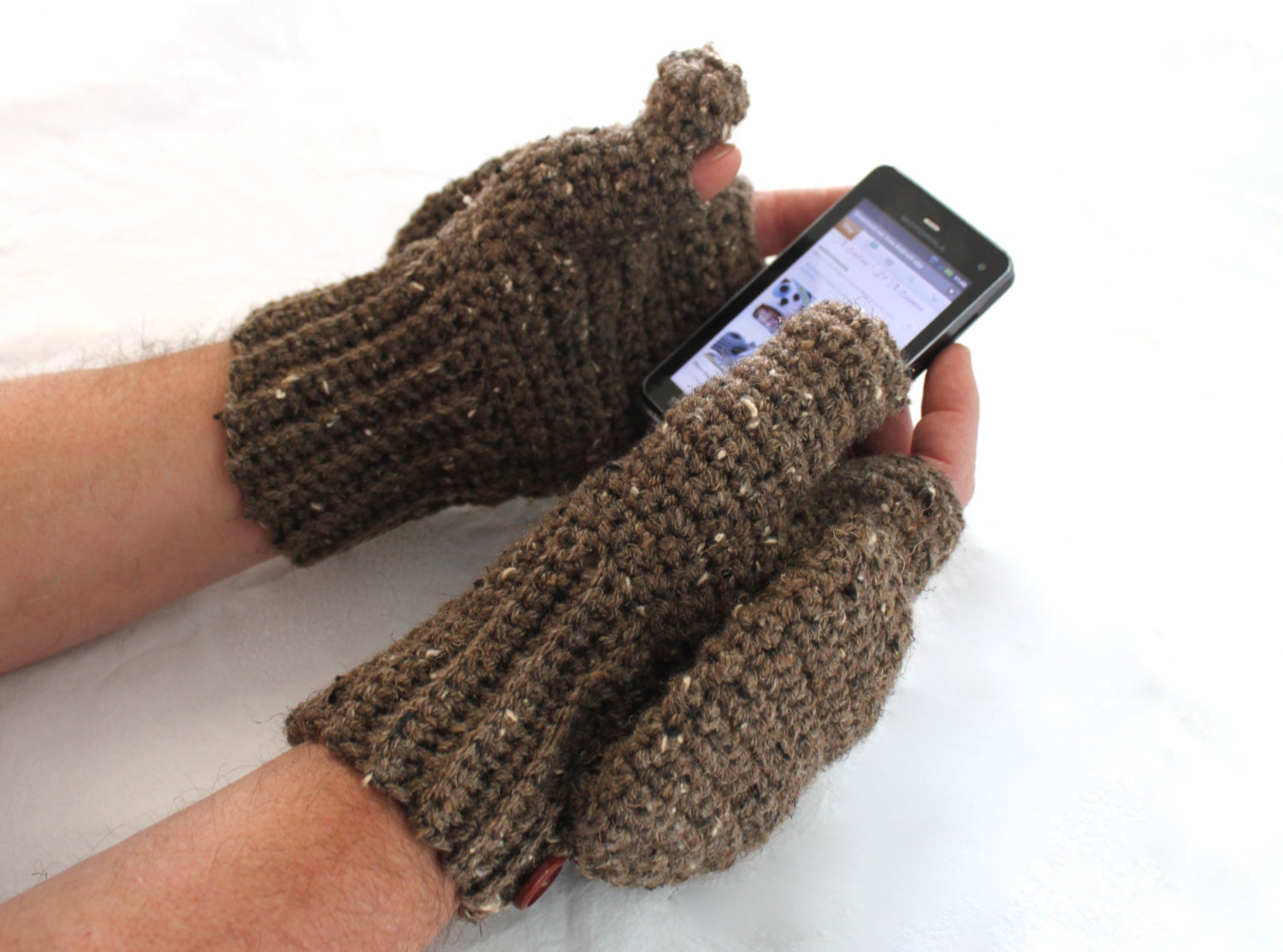 Men's Convertible Texting Mittens, Fingerless Gloves, Ready to Ship