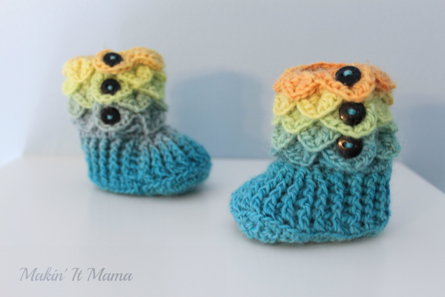 Rainbow Booties, Crochet Crocodile 0-6 Month Baby Boy Slipper Booties, Ready To Ship
