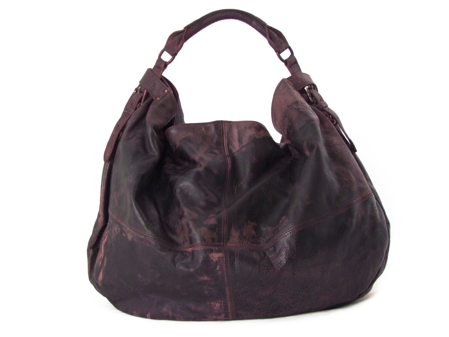 Leather bag hobo purse Burgundy -.- the Enakai big -.-