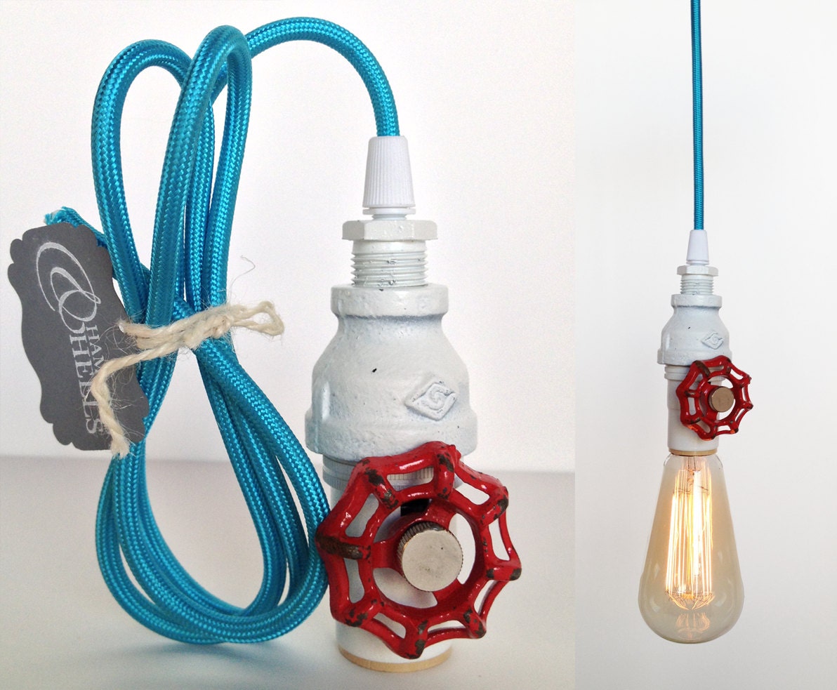 Junior Fire Truck Neon Blue Valve Vintage Pendant Light