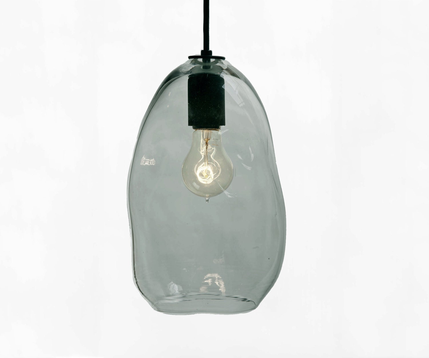 Bubble Hand Blown Smoke Glass Industrial Pendant Light- Full