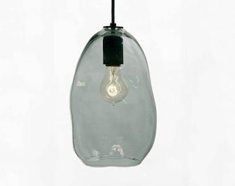 Bubble Hand Blown Smoke Glass Industrial Pendant Light- Full