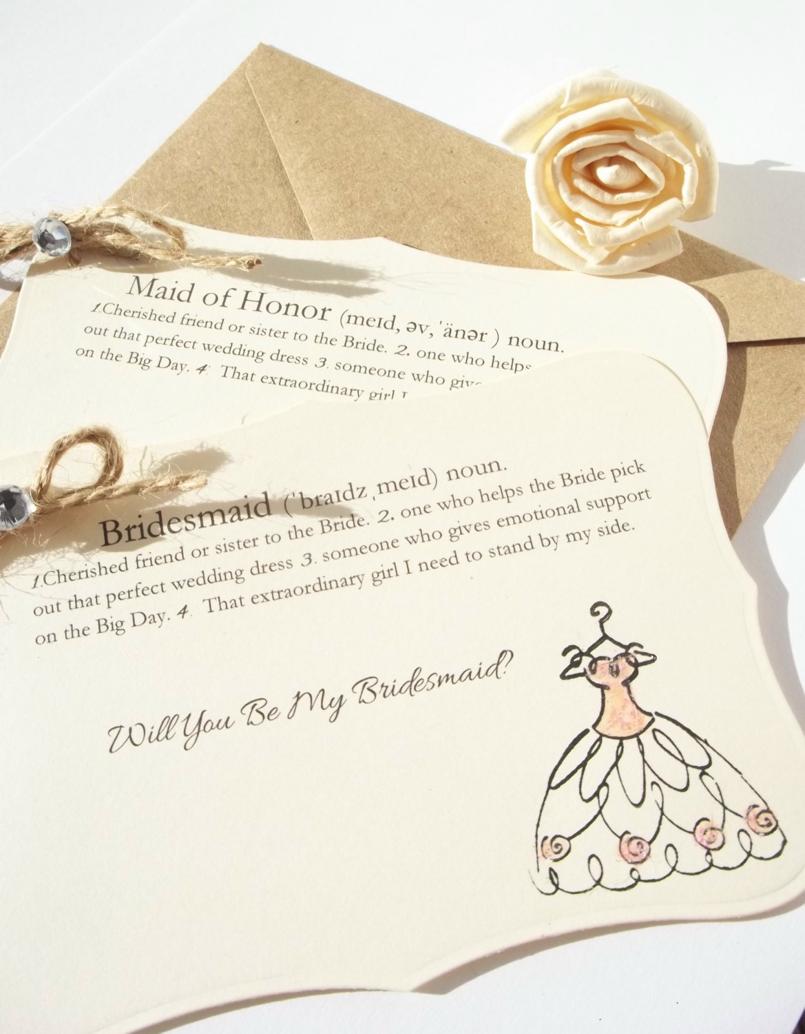 Will You be my Bridesmaid , Definition Bridesmaid Wedding Cards, Maid of Honor Card, Vintage, Shabby