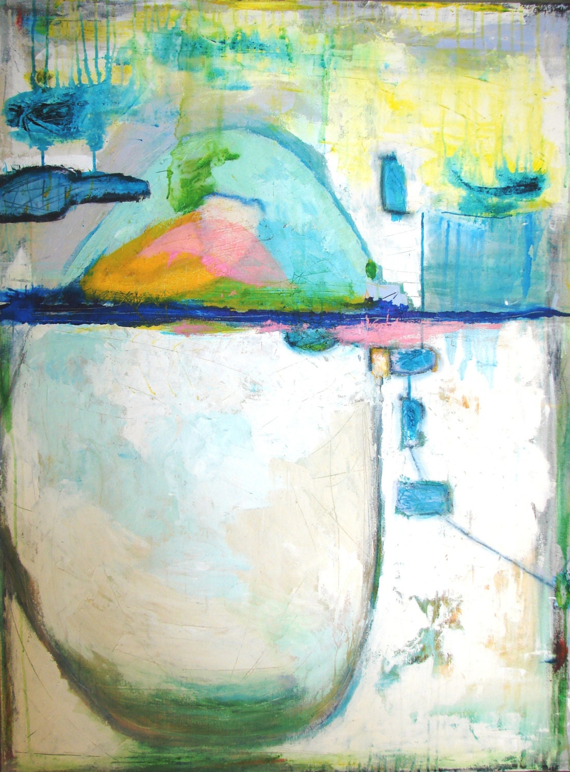 Original Painting Abstract art acrylic painting, blue painting, pink painting, cream painting, yellow art large painting 36 x 48