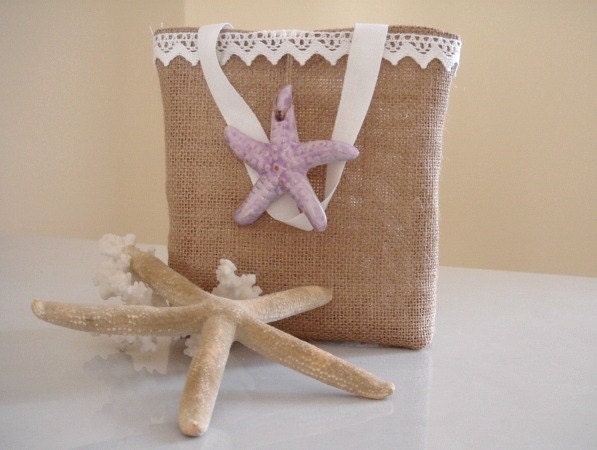 Burlap welcome bag Nautical beach wedding Nautical theme wedding favors Small gift bags Italian pottery