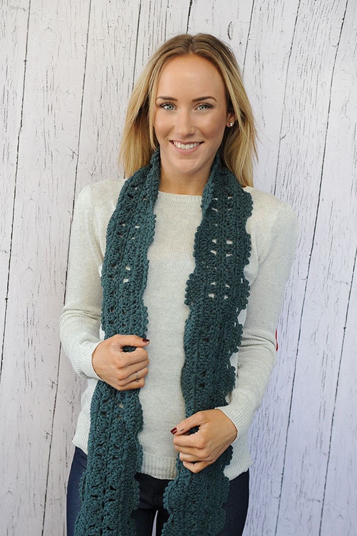 Dusty Teal Oversized Crochet Bow Scarf Long Women's Winter Lacy Scarf Cute Bow Scarf