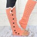 Coral Lacy Knitted Button Down Leg Warmers Boot Cuffs (LWK1) with Crochet Trim Button Up LegWarmers