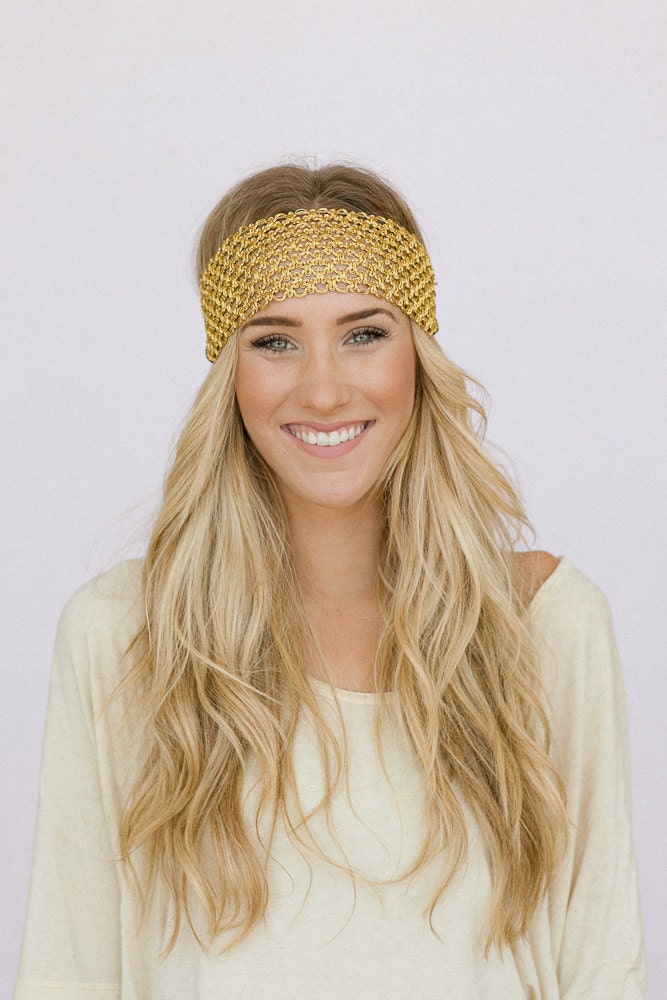 Gold Bohemian Headband Music Festival Boho Wide Head Piece Hair Bands