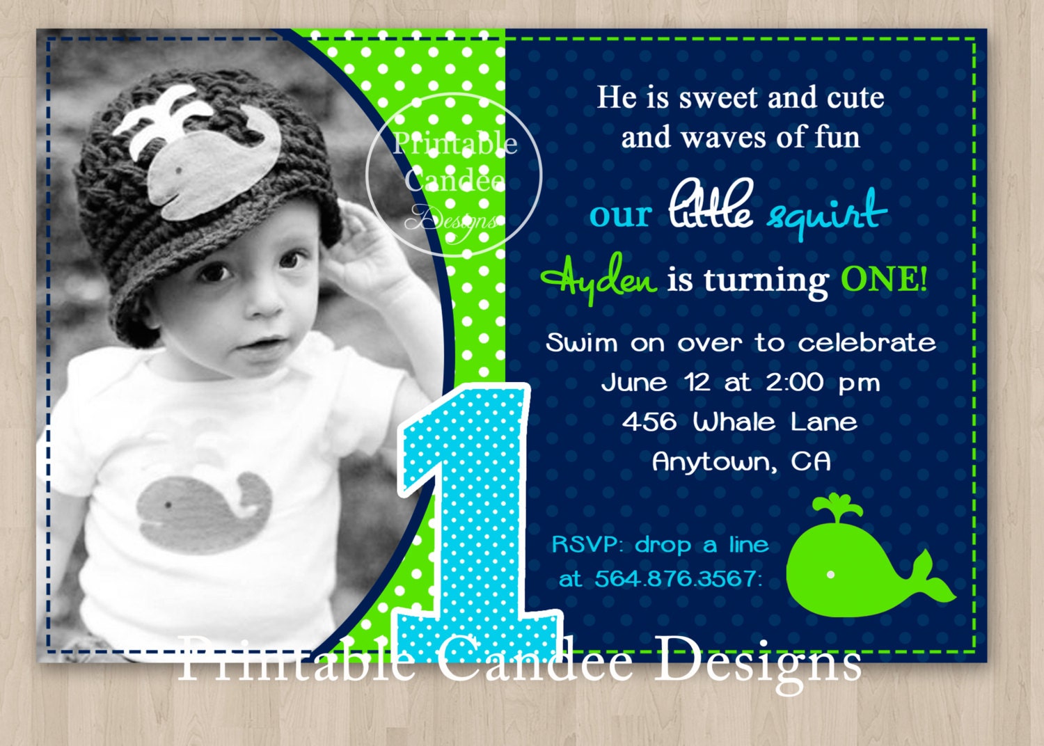 Whale Birthday Invitation - DIY Custom Printable