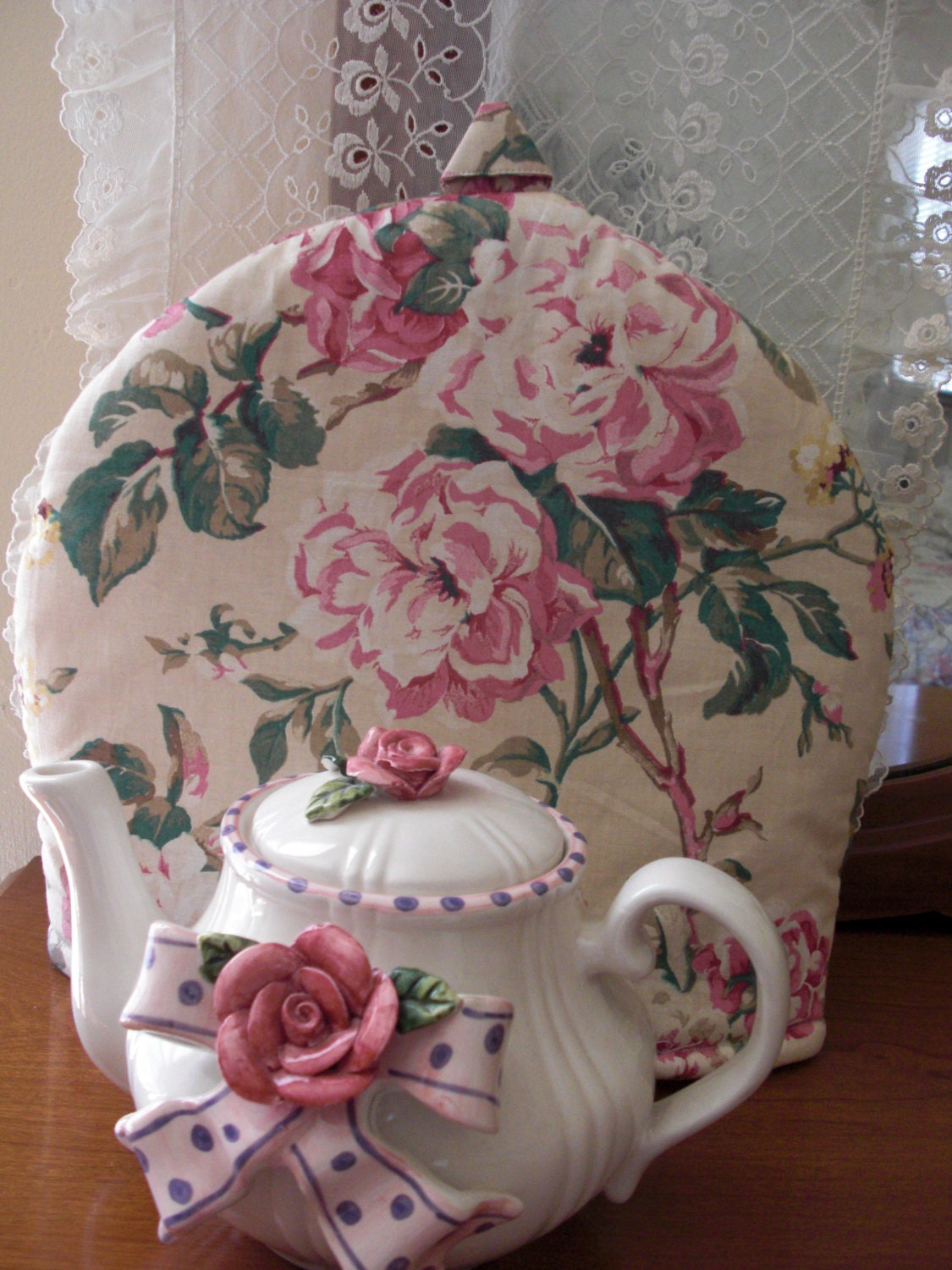 Tea Cosy Pink Roses Shabby Chic Insulated with InsulBright and Warm Fleece