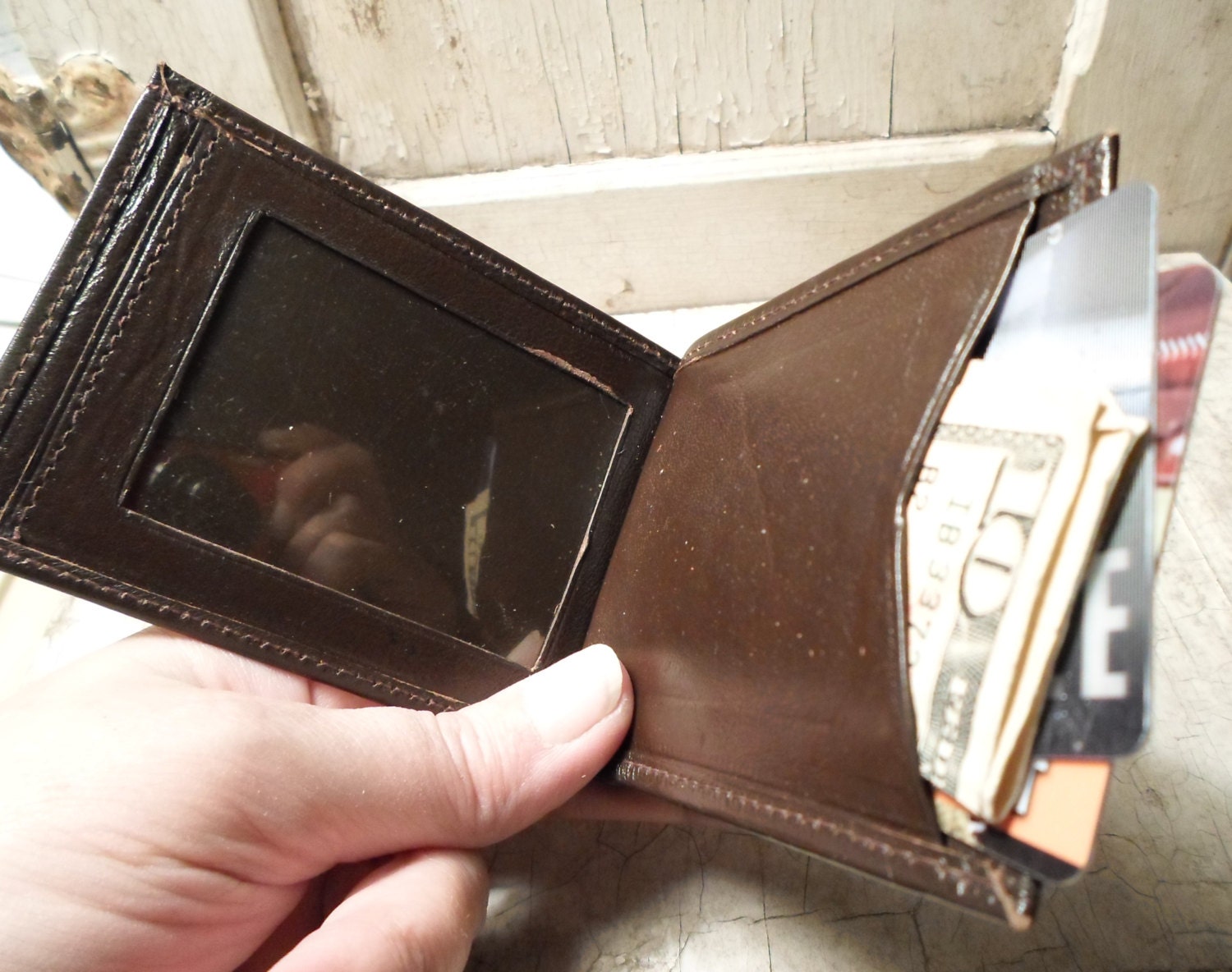 Leather Wallet, Men's Wallet, Never Used, Vintage, Brown, Credit Card Holder, Business Card Holder for Retro Mad Men from All Vintage Man 21