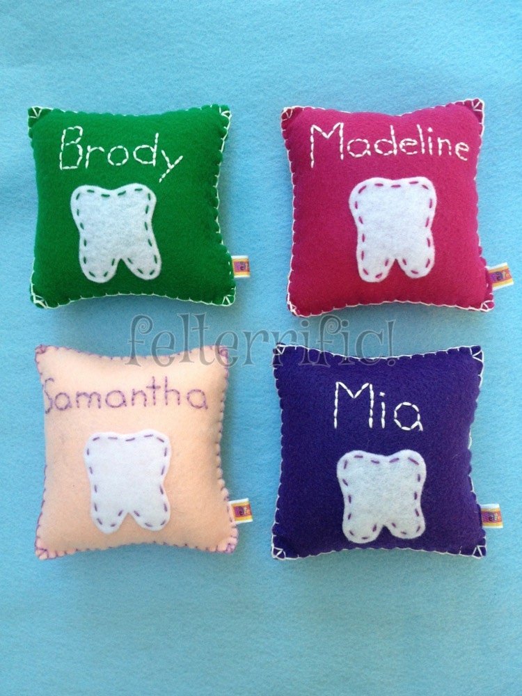 Handmade Felt Embroidered Name Tooth Fairy Pillow Boy or Girl