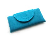Womens Turquoise Linen Wallet, blue textile billfold wallet, orange fabric bifold wallet, womens accessories, gifts for her, mothers day
