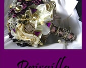 PRISCILLA - Purple / Ivory Brooch Bridal Bouquet - PRISCILLA