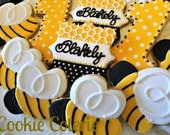 Bee Themed Decorated Cookies Birthday Baby Shower Cookie Favors One Dozen