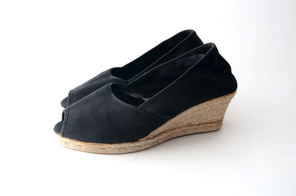 Vintage 90s black espadrille wedges