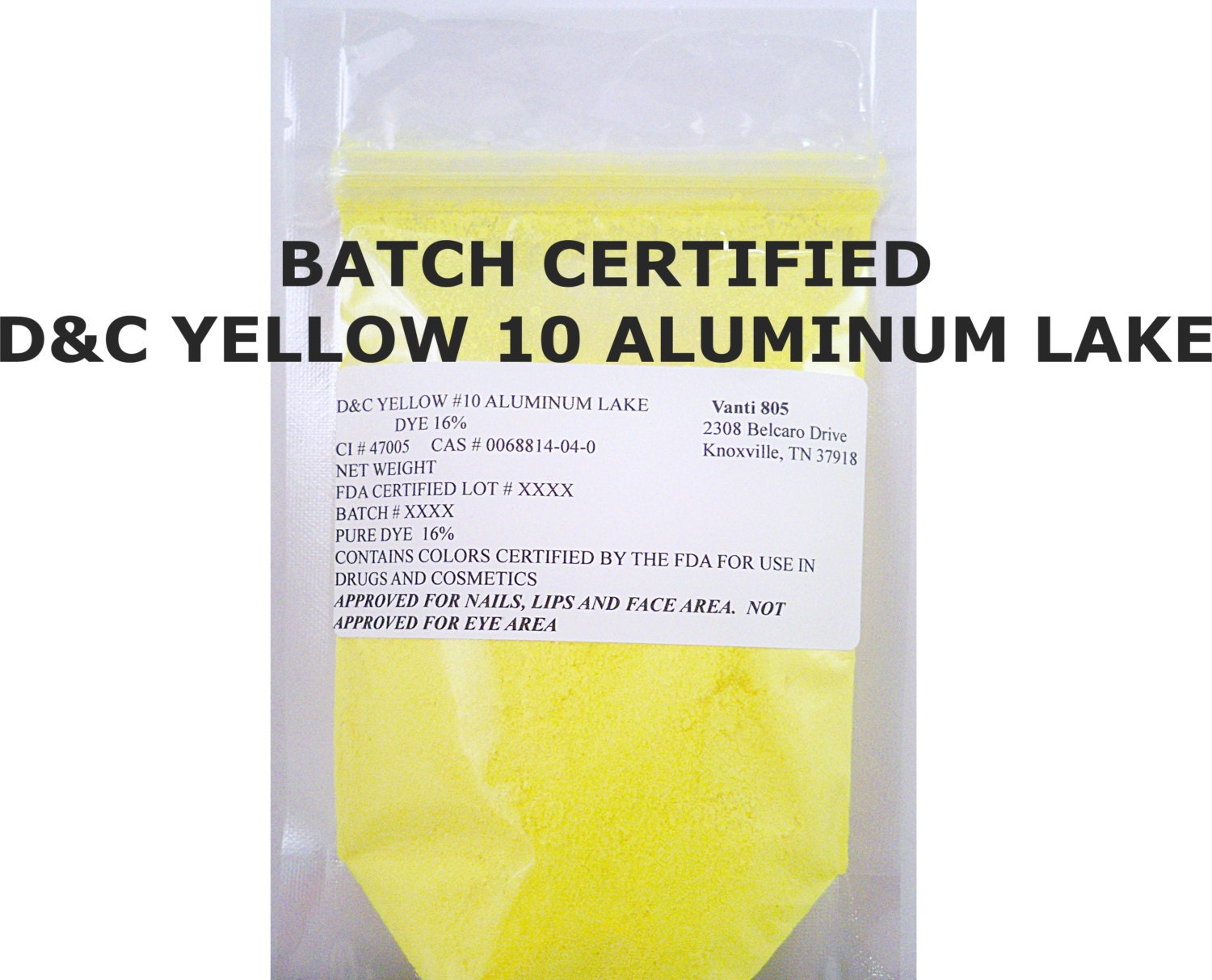 Batch Certified Certification D&C Yellow 10 Aluminum Lake Dye Cosmetic Pigment Nail Polish Pigment Mineral Makeup Bath Vegan Lipstick  1 oz