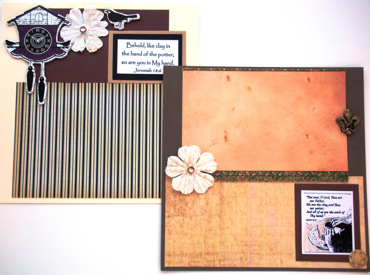 Clay Verses Scrapbook Pages. 2 Handmade Verses Scrapbook, 8 x 8 Pages. Isaiah 64.8 and Jeremiah 18:6