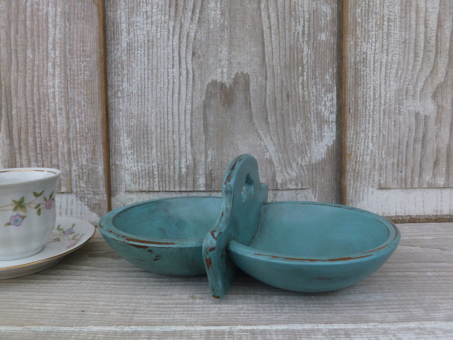 Turquoise Decorative Wood Bowl