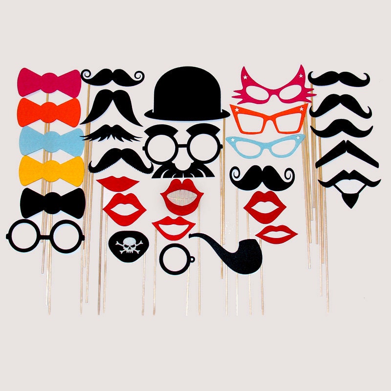 Mustache , Bow Tie, Potter Glasses, Pirate Eye Patch On A Stick  Fun Weddings, Parties,Birthdays -  Photography Prop Mask - 30 Piece Set