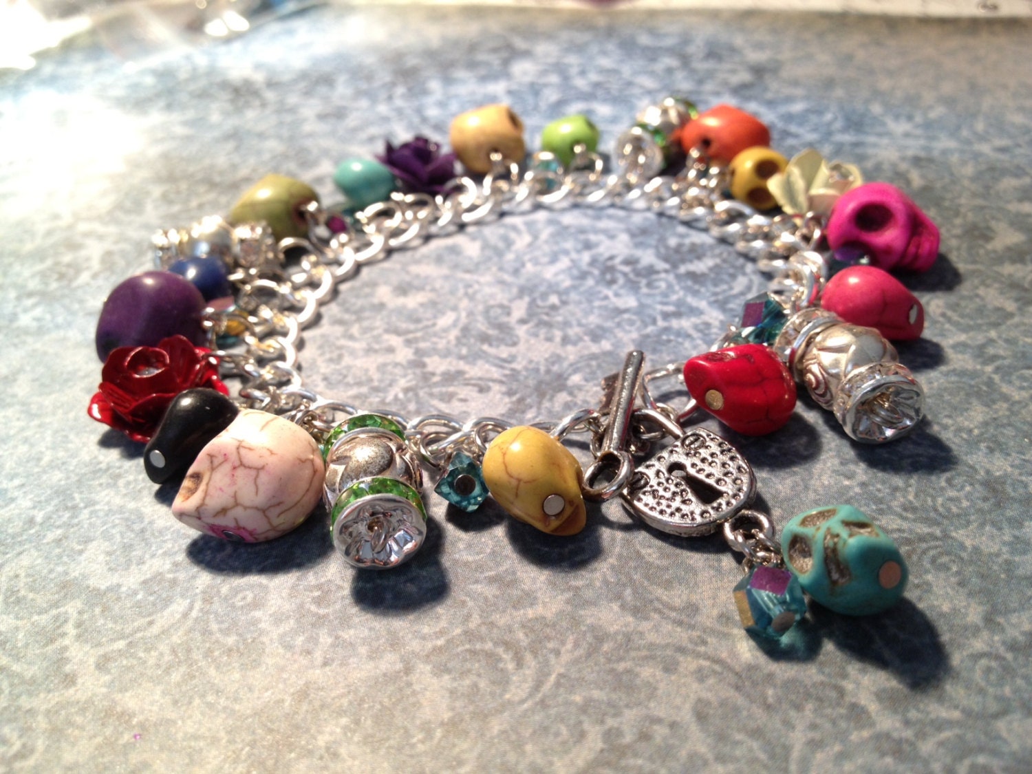 Rainbow Dia De Los Muertos Day of The Dead Charm Bracelet