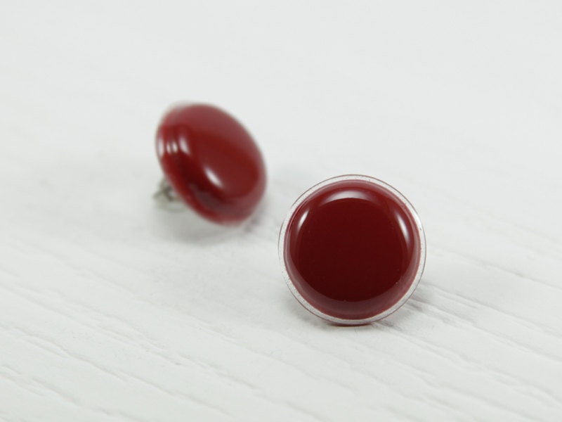 Red Stud Earrings 20mm - Deep Red Studs - Dark Red Post Earrings - Bright Modern Studs - Stainless Steel Post - Wedding Bridesmaids Gifts