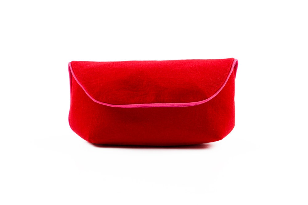 Red Clutch - Pink Accent Piping - Birdbags "Dove" Purse
