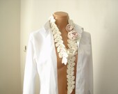 SAL&SALE... Beige Flowers Scarf,Neckwarmer, Necllace, Necktie