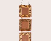 Three 3x3 inch hanging Wood Henna Frames set with pink and purple Moroccan and floral design