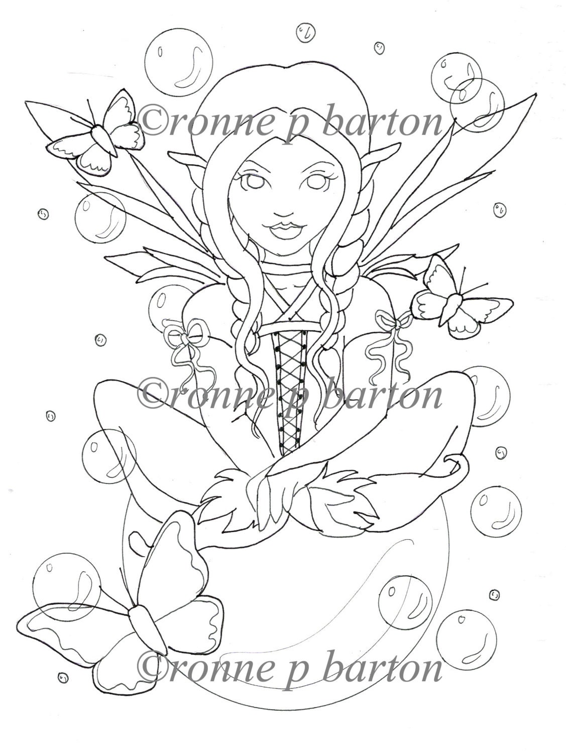IMG011 INSTANT DOWNLOAD digital stamp digi big eye Fairy printable art coloring page fantasy by Ronne Barton