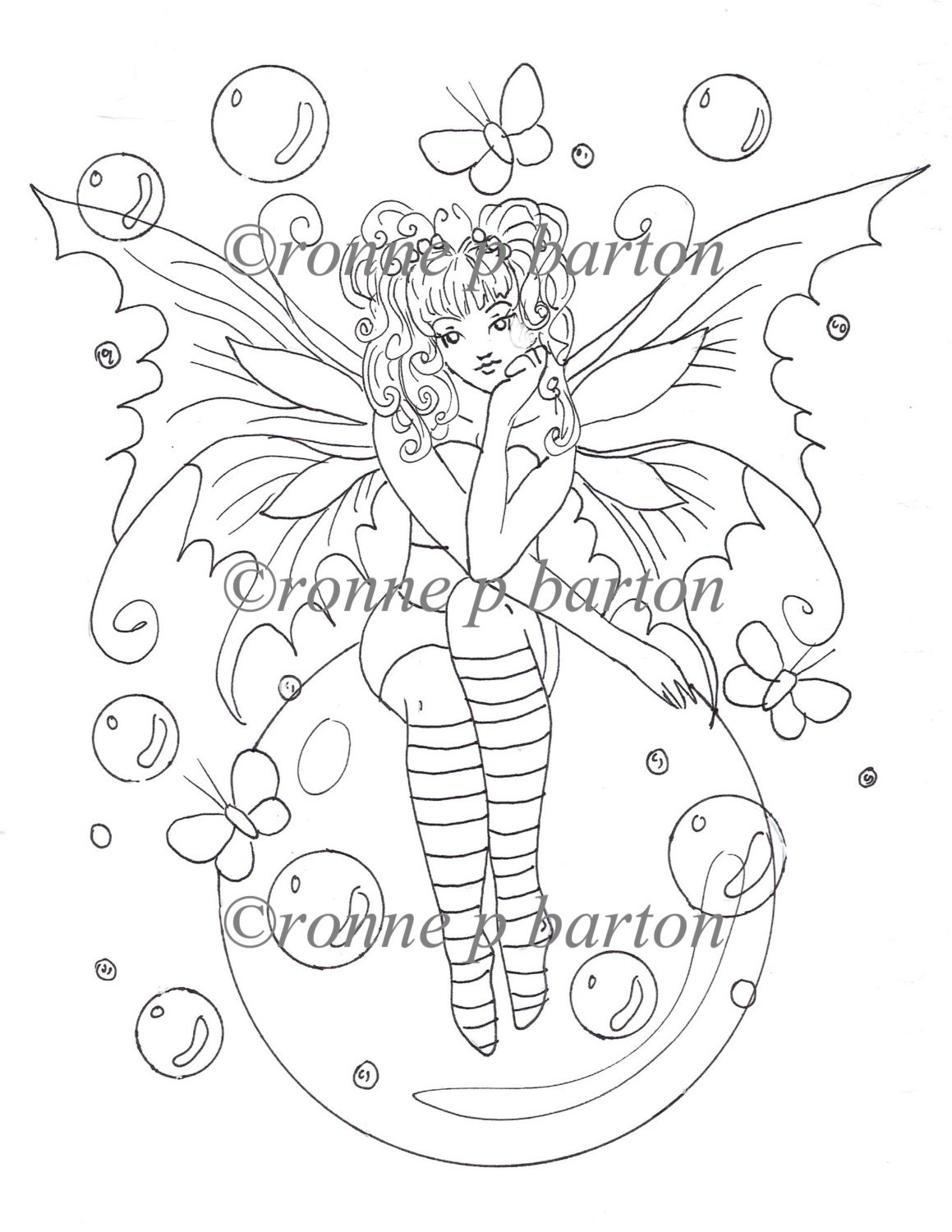 IMG015 INSTANT DOWNLOAD digital stamp digi big eye Fairy printable art coloring page fantasy by Ronne Barton