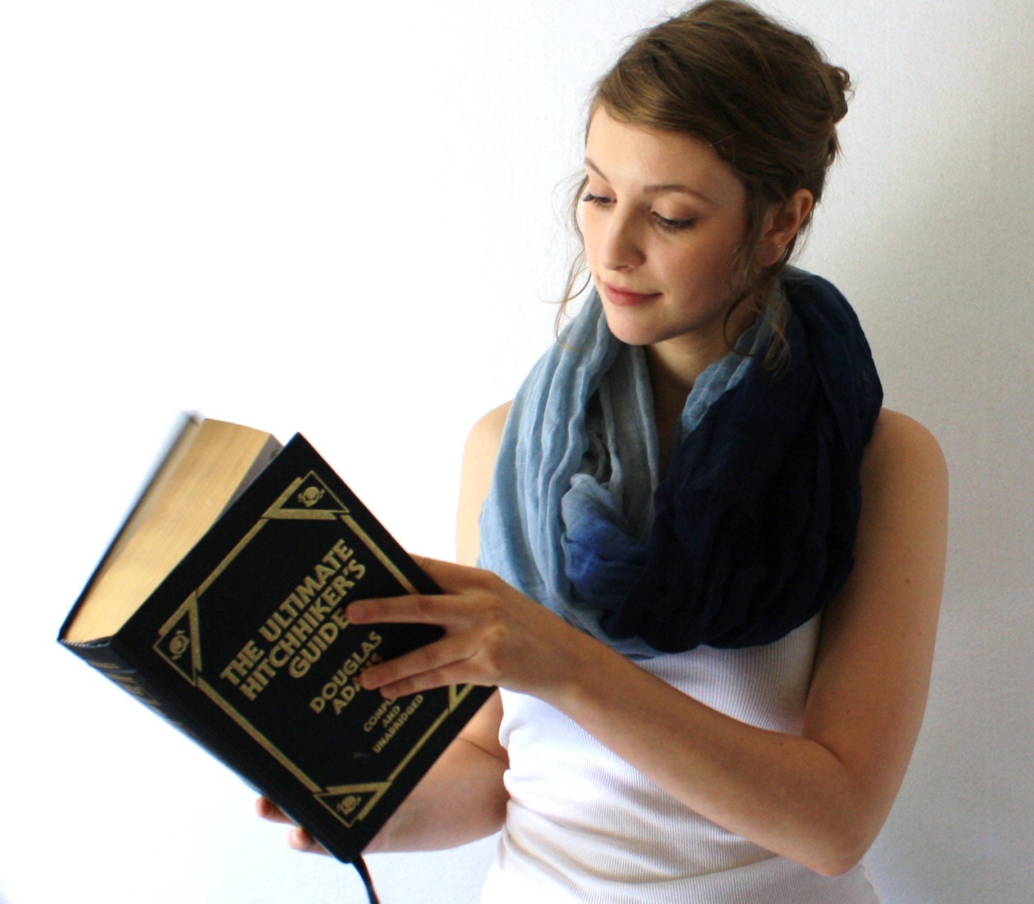 Up-cycled Blue Circle Scarf - Ombre Scarf - Spring Fashion - Infinity Scarf - Loop Scarf - Linen Scarf - Blue - Ombre