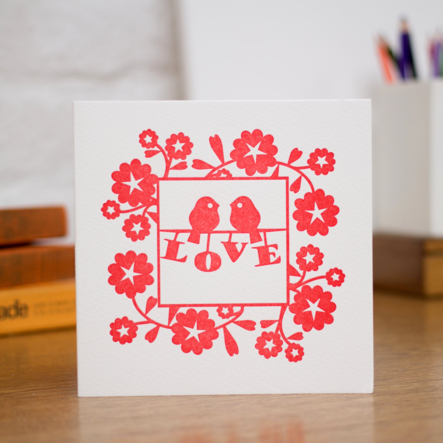 Love Birds Letterpress Anniversary or Wedding Card